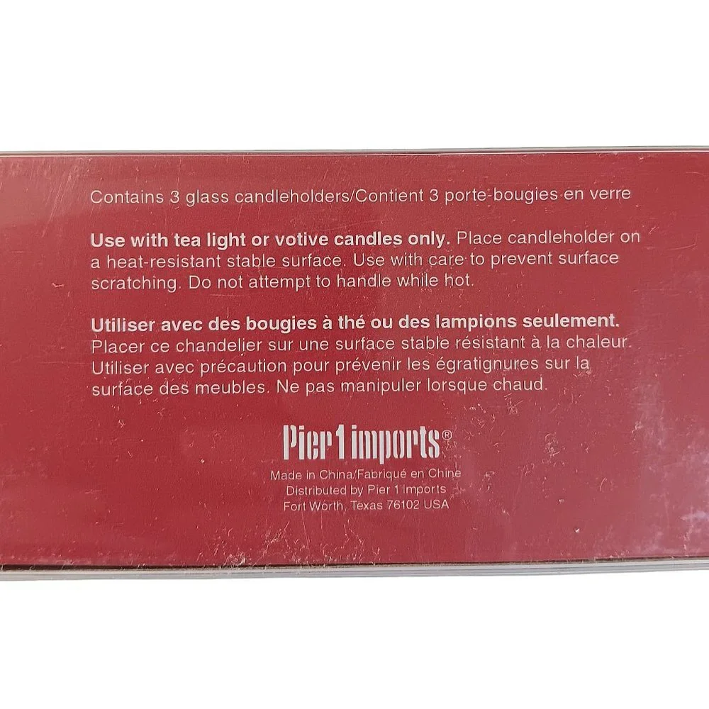 Pier One Glass Red Frosted Candleholders Star Bead Design New In Box